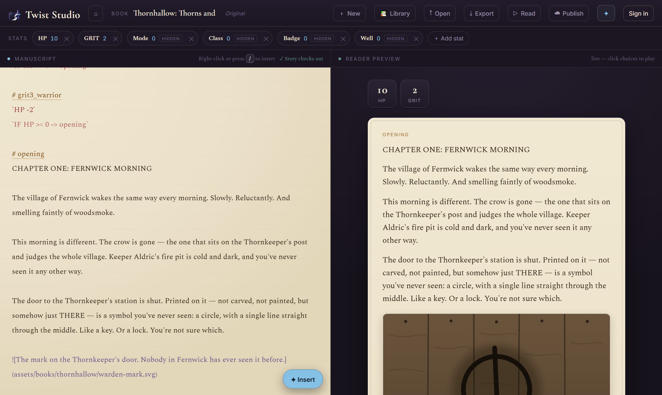 Twist Studio — the manuscript on the left, the living book on the right